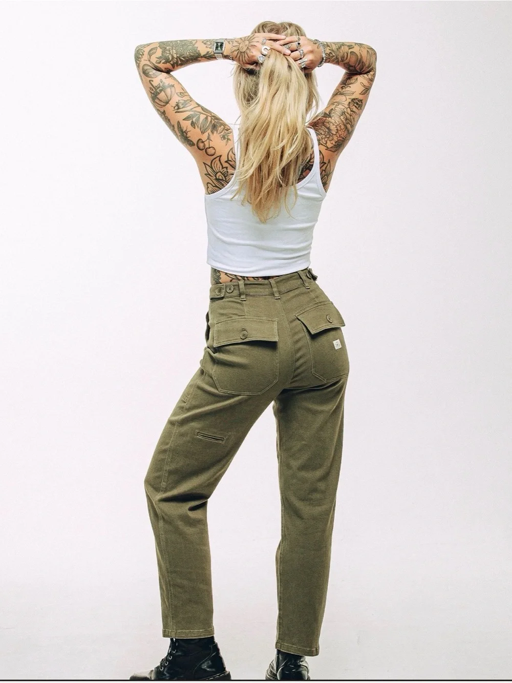 P&Co Service Fatigue High-Rise Pants in Olive Green Size 30 - Picture 6 of 9